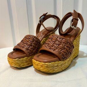 Marc Fisher brown braided espadrille wedges with ankle strap perfect for summer